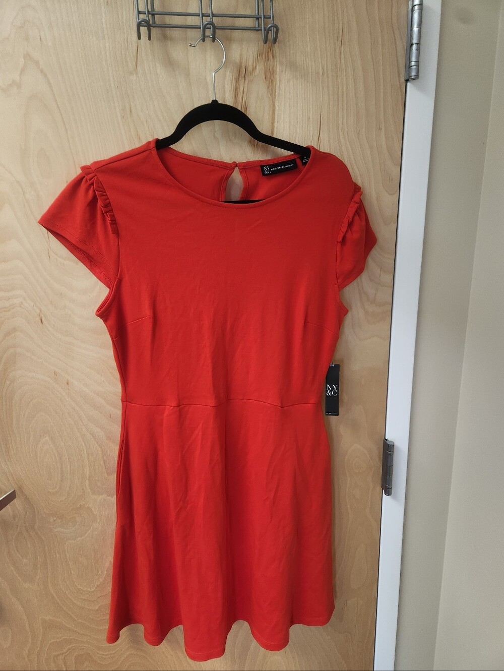 New York And Co Red Short-Sleeve Fit & Flare Dress Size Med
